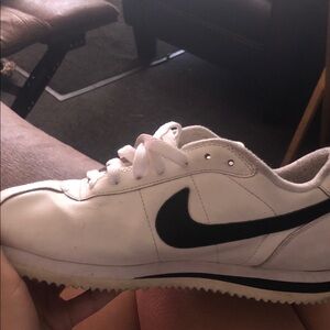 Nike White Leather Sneaker with Black Swoosh